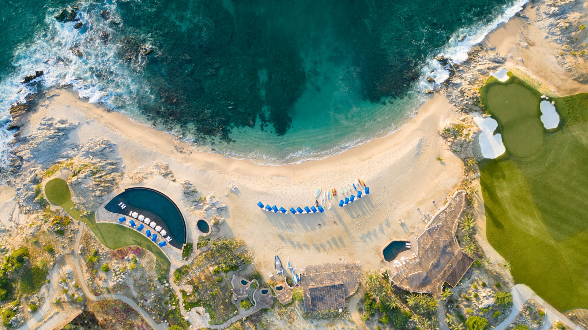Cove Club Cabo del Sol aerial view private beach club Sea of Cortez Los Cabos