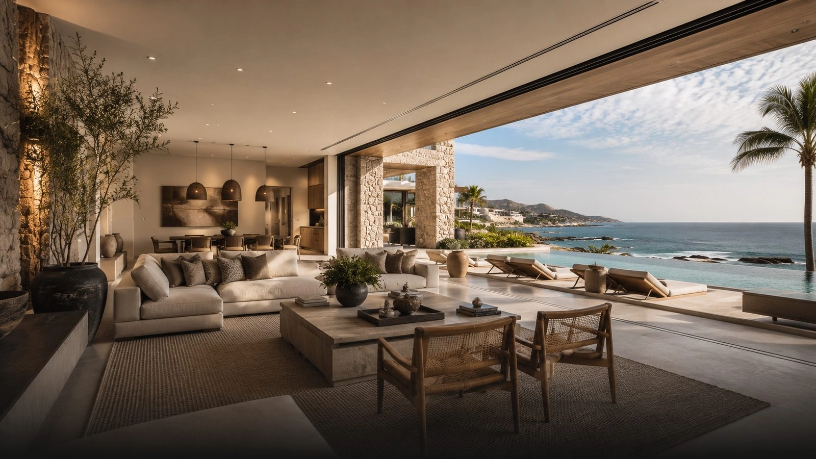 Oceanfront home for sale in Cabo San Lucas — luxury villa interior with open ocean views