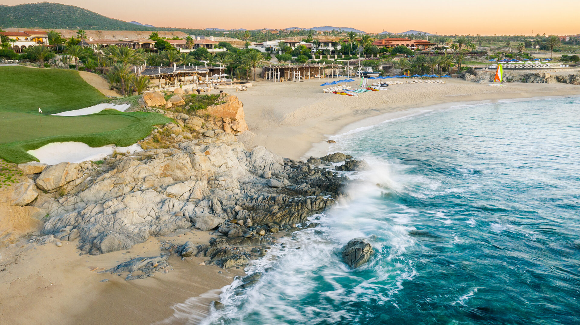Aerial view of the Cabo del Sol coastline in Los Cabos
