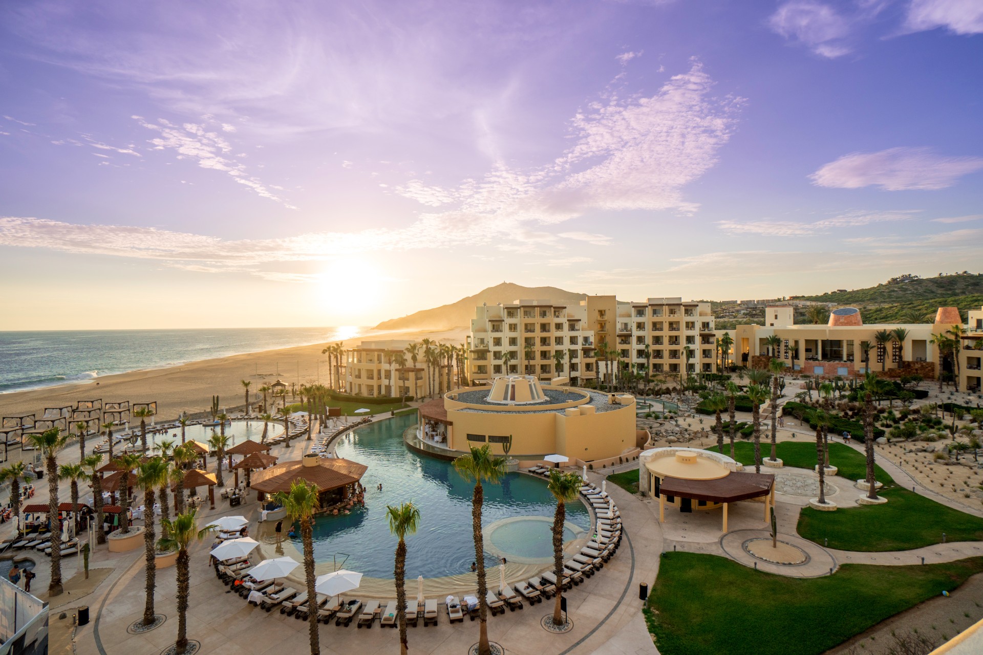 Pueblo Bonito Pacifica at sunset, the adults-only resort on the Quivira beach